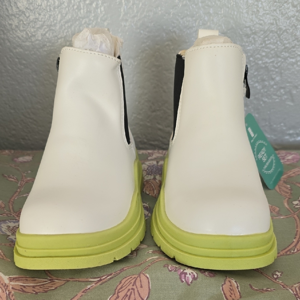 Kids White and Green Boots
